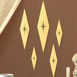 Mid Century Modern Gold Starburst Metal Wall Decor Set 5 Pieces Diamonds